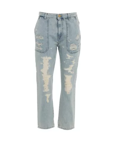 Jeans donna in denim lavaggio chiaro con ricamo Lovebirds | PINKO Jeans donna in denim lavaggio chiaro con ricamo Lovebirds | PINKO