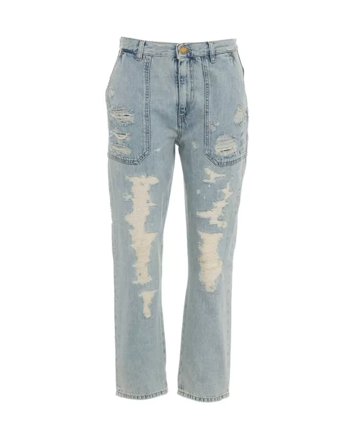 Jeans donna in denim lavaggio chiaro con ricamo Lovebirds | PINKO Jeans donna in denim lavaggio chiaro con ricamo Lovebirds | PINKO