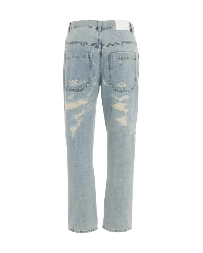 Jeans donna in denim lavaggio chiaro con ricamo Lovebirds | PINKO Jeans donna in denim lavaggio chiaro con ricamo Lovebirds | PINKO