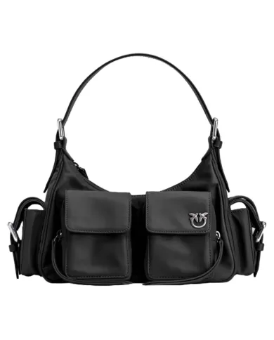 Borsa cargo donna nera eco-friendly con placchetta logata | PINKO Borsa cargo donna nera eco-friendly con placchetta logata | PINKO