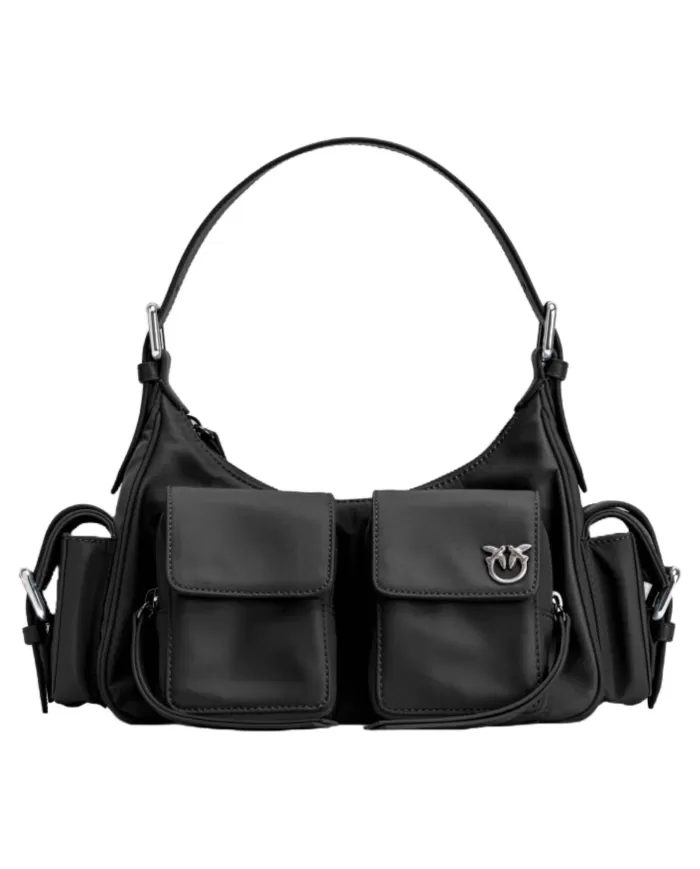 Borsa cargo donna nera eco-friendly con placchetta logata | PINKO Borsa cargo donna nera eco-friendly con placchetta logata | PINKO
