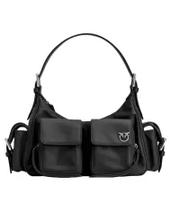 Borsa cargo donna nera eco-friendly con placchetta logata | PINKO
