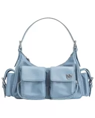 Borsa cargo donna blu eco-friendly con placchetta logata | PINKO