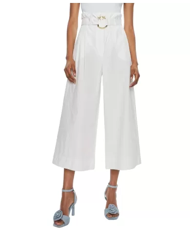 Pantaloni donna bianco in cotone con cintura abbinata | PINKO Pantaloni donna bianco in cotone con cintura abbinata | PINKO
