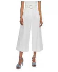Pantaloni donna bianco in cotone con cintura abbinata | PINKO