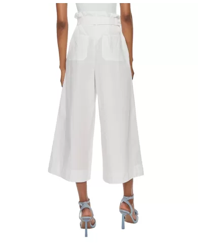 Pantaloni donna bianco in cotone con cintura abbinata | PINKO Pantaloni donna bianco in cotone con cintura abbinata | PINKO