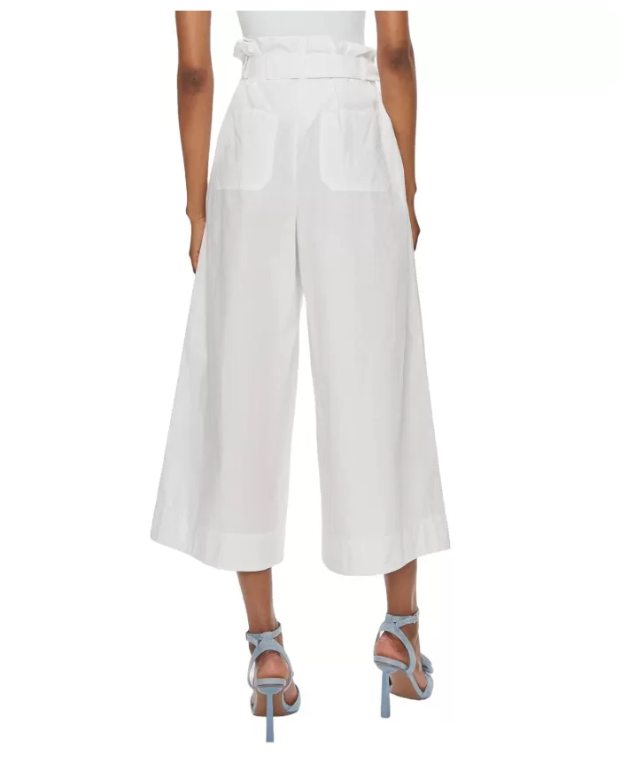 Pantaloni donna bianco in cotone con cintura abbinata | PINKO Pantaloni donna bianco in cotone con cintura abbinata | PINKO