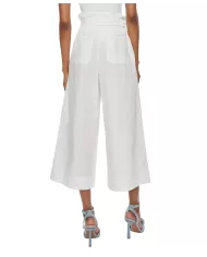 Pantaloni donna bianco in cotone con cintura abbinata | PINKO