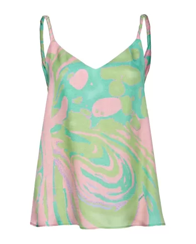 Top donna in satin multi verde e rosa con stampa a splash | PINKO