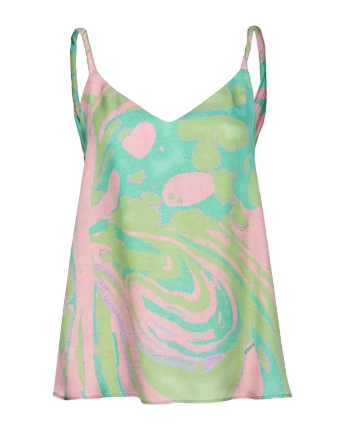 Top donna in satin multi verde e rosa con stampa a splash | PINKO Top donna in satin multi verde e rosa con stampa a splash | PINKO
