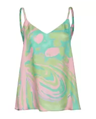 Top donna in satin multi verde e rosa con stampa a splash | PINKO