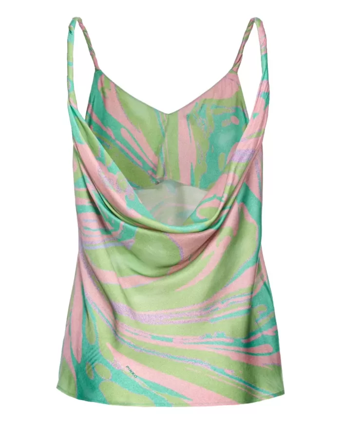 Top donna in satin multi verde e rosa con stampa a splash | PINKO Top donna in satin multi verde e rosa con stampa a splash | PINKO
