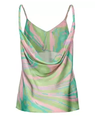 Top donna in satin multi verde e rosa con stampa a splash | PINKO