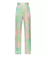 Pantaloni donna multi verde e rosa in satin con stampa splash | PINKO Pantaloni donna multi verde e rosa in satin con stampa splash | PINKO