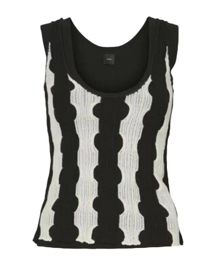 Canotta donna bianco e nero con effetto traforato In vita | PINKO Canotta donna bianco e nero con effetto traforato In vita | PINKO