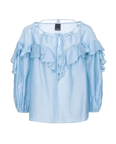 Blusa donna PINKO blu placido con maxi volant | PINKO Blusa donna PINKO blu placido con maxi volant | PINKO