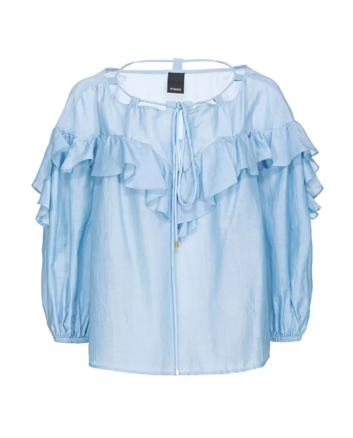 Blusa donna PINKO blu placido con maxi volant | PINKO Blusa donna PINKO blu placido con maxi volant | PINKO