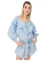 Blusa donna PINKO blu placido con maxi volant | PINKO