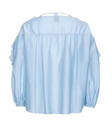 Blusa donna PINKO blu placido con maxi volant | PINKO Blusa donna PINKO blu placido con maxi volant | PINKO