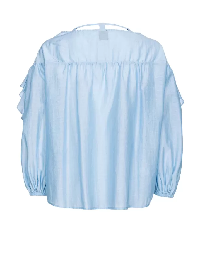 Blusa donna PINKO blu placido con maxi volant | PINKO