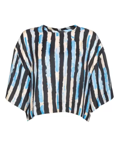 Blusa Donna PINKO nero/burr/azzurro a mantellina righe | PINKO Blusa Donna PINKO nero/burr/azzurro a mantellina righe | PINKO