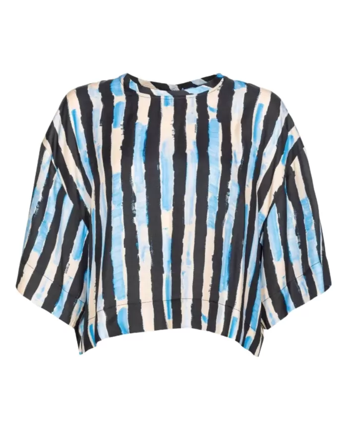 Blusa Donna PINKO nero/burr/azzurro a mantellina righe | PINKO Blusa Donna PINKO nero/burr/azzurro a mantellina righe | PINKO