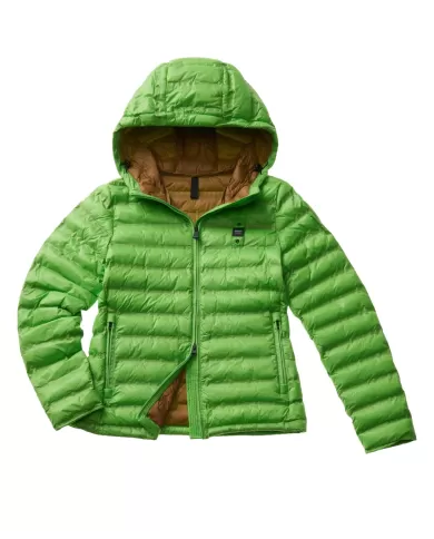 Piumino donna verde fluo con cappuccio e interno in contrasto | BLAUER