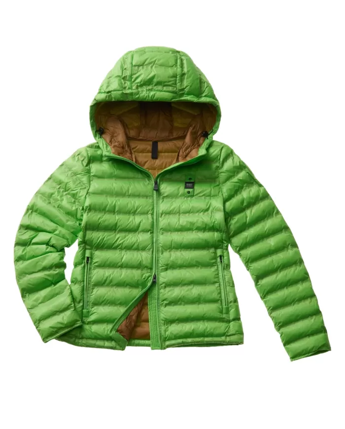 Piumino donna verde fluo con cappuccio e interno in contrasto | BLAUER Piumino donna verde fluo con cappuccio e interno in contrasto | BLAUER