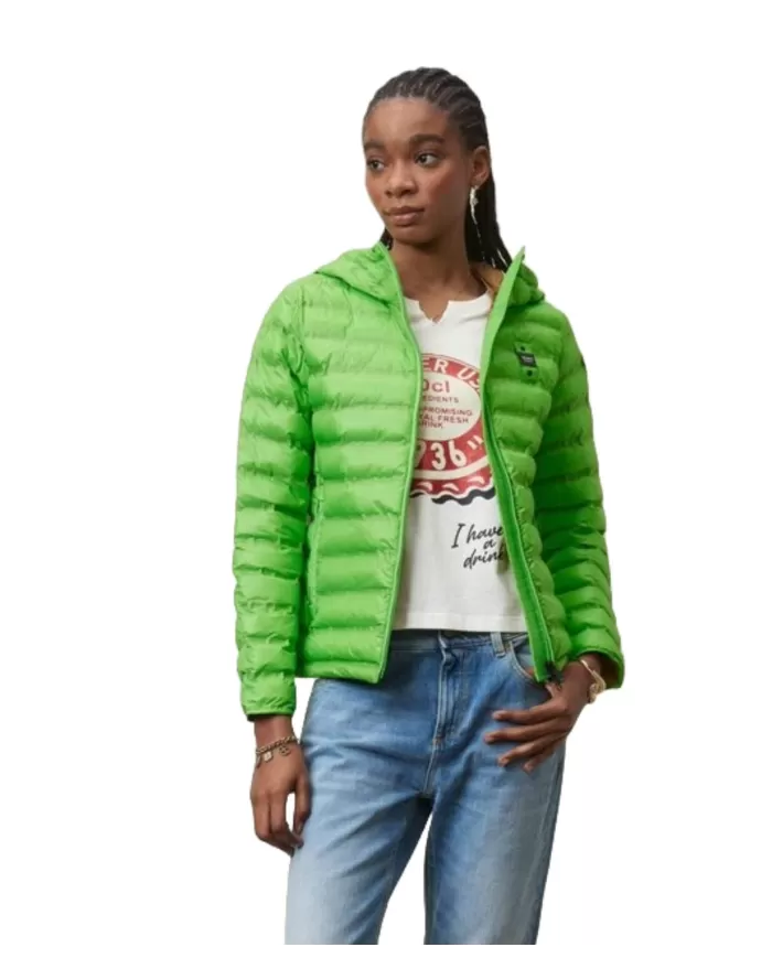 Piumino donna verde fluo con cappuccio e interno in contrasto | BLAUER Piumino donna verde fluo con cappuccio e interno in contrasto | BLAUER