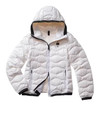 Piumino Donna BLAUER Bianco Ottico Con Cappuccio E Fettuccia Sui Bordi