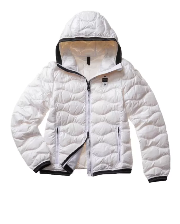 Piumino Donna BLAUER Bianco Ottico Con Cappuccio E Fettuccia Sui Bordi Piumino Donna BLAUER Bianco Ottico Con Cappuccio E Fettuccia Sui Bordi
