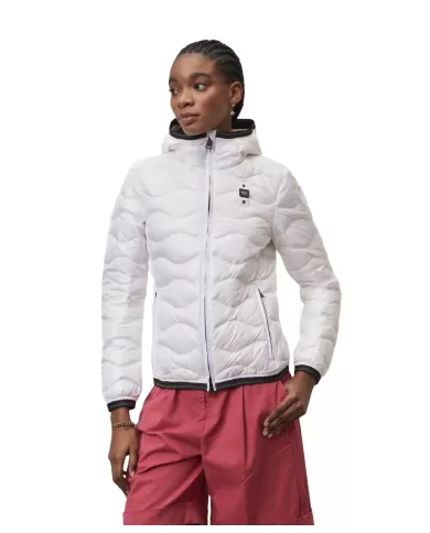 Piumino Donna BLAUER Bianco Ottico Con Cappuccio E Fettuccia Sui Bordi