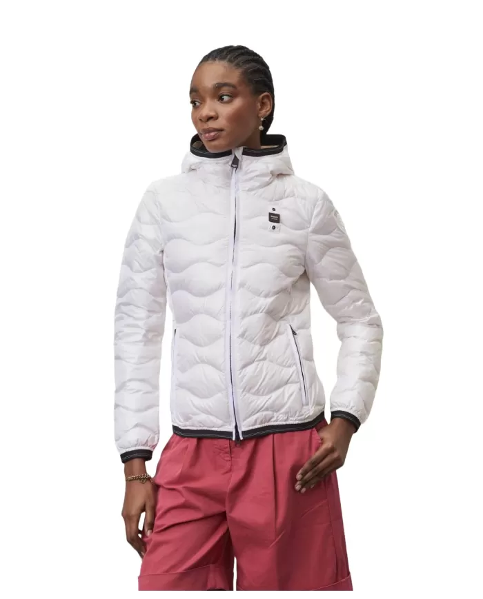 Piumino Donna BLAUER Bianco Ottico Con Cappuccio E Fettuccia Sui Bordi Piumino Donna BLAUER Bianco Ottico Con Cappuccio E Fettuccia Sui Bordi