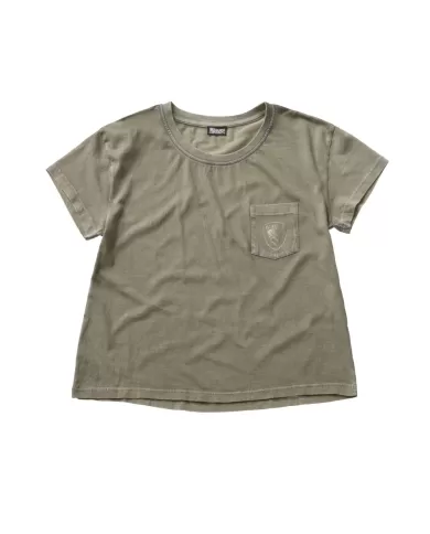 T-shirt Donna BLAUER Verde Siepe Con Taschino E Logo Stampato T-shirt Donna BLAUER Verde Siepe Con Taschino E Logo Stampato