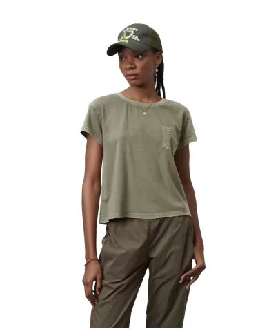 T-shirt Donna BLAUER Verde Siepe Con Taschino E Logo Stampato T-shirt Donna BLAUER Verde Siepe Con Taschino E Logo Stampato