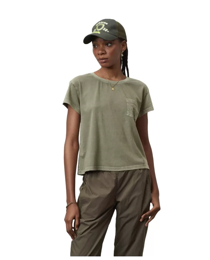 T-shirt Donna BLAUER Verde Siepe Con Taschino E Logo Stampato T-shirt Donna BLAUER Verde Siepe Con Taschino E Logo Stampato