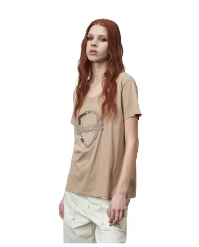 T-shirt donna vasellame con logo decorato con paillettes | BLAUER T-shirt donna vasellame con logo decorato con paillettes | BLAUER