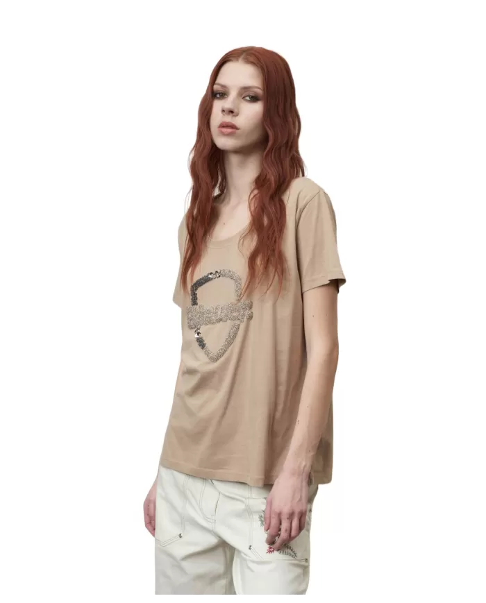 T-shirt donna vasellame con logo decorato con paillettes | BLAUER T-shirt donna vasellame con logo decorato con paillettes | BLAUER
