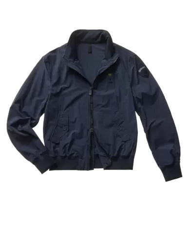 Bomber uomo blu con girocollo alto, bordi a costine e logo | BLAUER Bomber uomo blu con girocollo alto, bordi a costine e logo | BLAUER