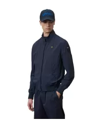 Bomber uomo blu con girocollo alto, bordi a costine e logo | BLAUER Bomber uomo blu con girocollo alto, bordi a costine e logo | BLAUER