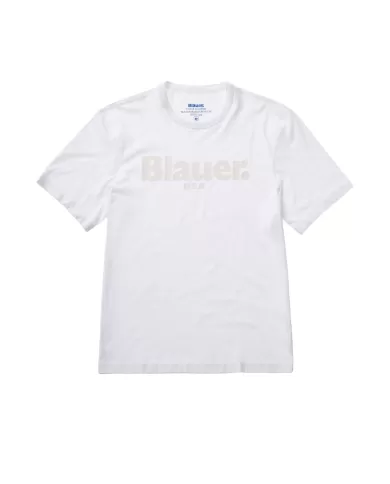 T-shirt Uomo bianco ottico in jersey con logo stampato avanti | BLAUER T-shirt Uomo bianco ottico in jersey con logo stampato avanti | BLAUER