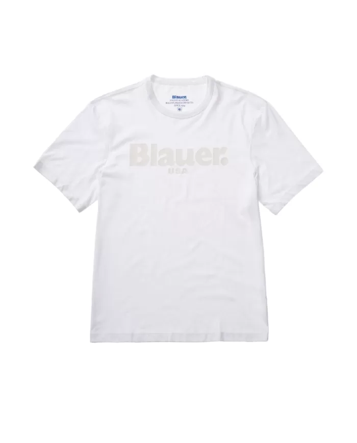 T-shirt Uomo bianco ottico in jersey con logo stampato avanti | BLAUER T-shirt Uomo bianco ottico in jersey con logo stampato avanti | BLAUER