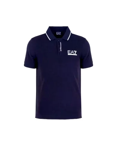 Polo uomo navy blu in cotone elasticizzato con logo su petto | EA7 Polo uomo navy blu in cotone elasticizzato con logo su petto | EA7