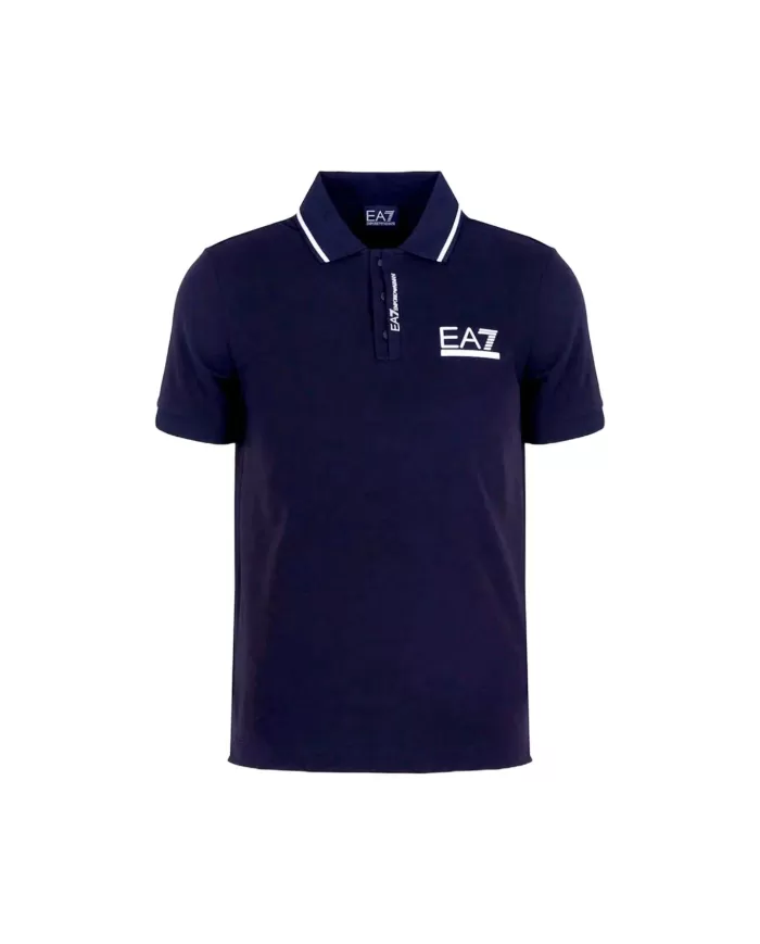 Polo uomo navy blu in cotone elasticizzato con logo su petto | EA7 Polo uomo navy blu in cotone elasticizzato con logo su petto | EA7