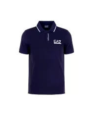 Polo uomo navy blu in cotone elasticizzato con logo su petto | EA7