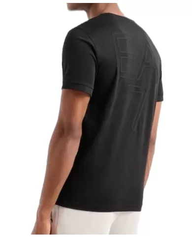 T-Shirt uomo nera in misto viscosa con patch olografica e loghi | EA7 T-Shirt uomo nera in misto viscosa con patch olografica e loghi | EA7