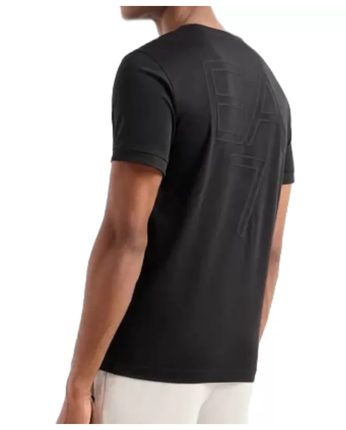 T-Shirt uomo nera in misto viscosa con patch olografica e loghi | EA7 T-Shirt uomo nera in misto viscosa con patch olografica e loghi | EA7