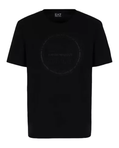T-Shirt uomo nera in cotone con logo gommato in tono | EA7 T-Shirt uomo nera in cotone con logo gommato in tono | EA7