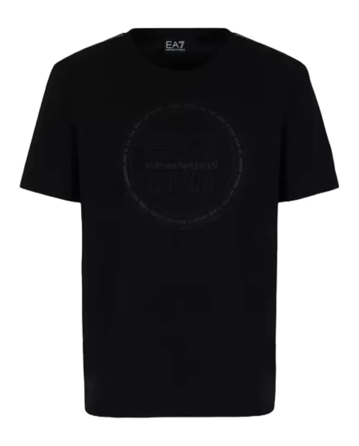 T-Shirt uomo nera in cotone con logo gommato in tono | EA7 T-Shirt uomo nera in cotone con logo gommato in tono | EA7