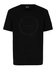 T-Shirt uomo nera in cotone con logo gommato in tono | EA7